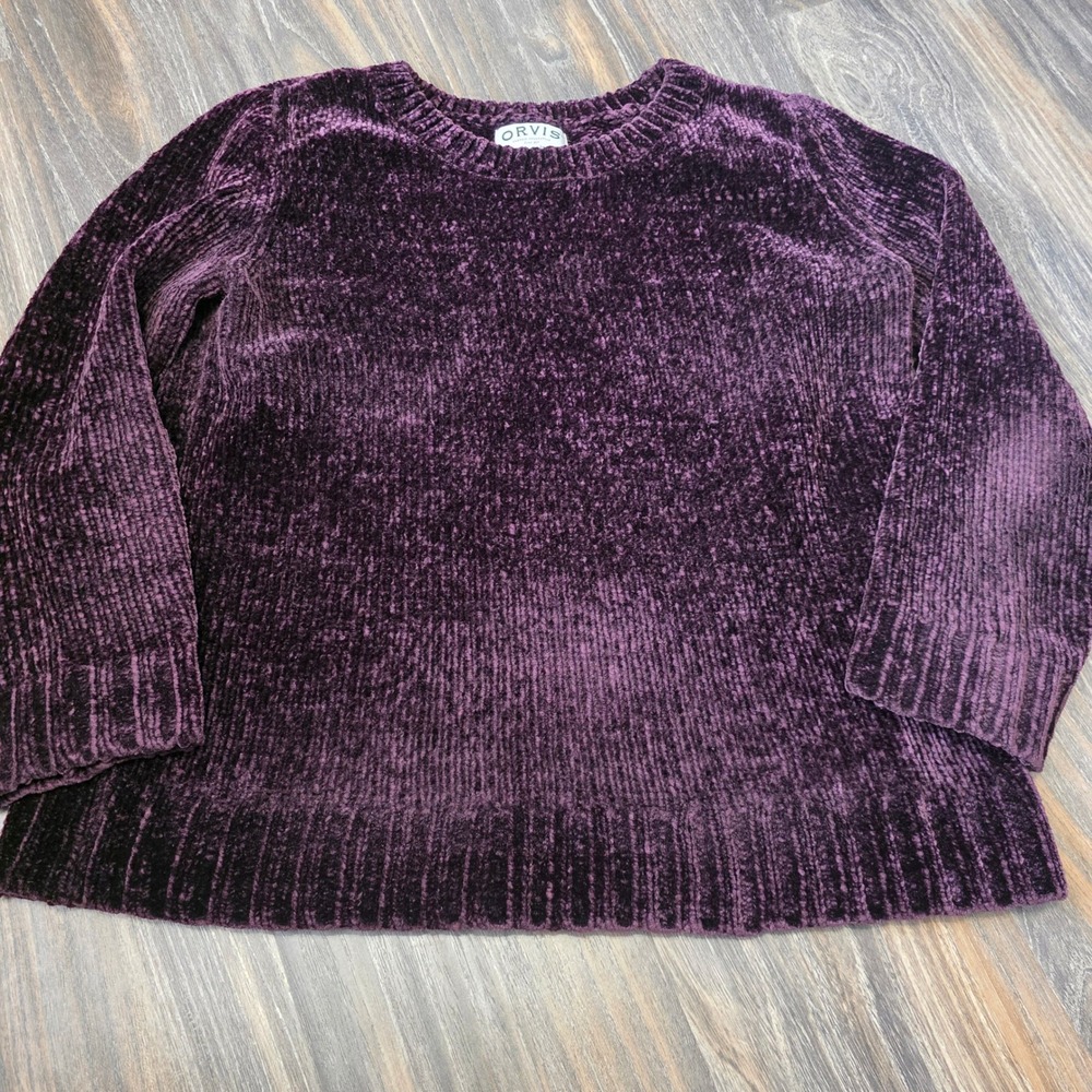 Orvis Classic Collection Purple Chenille Ribbed Knit Sweater Womens Medium M